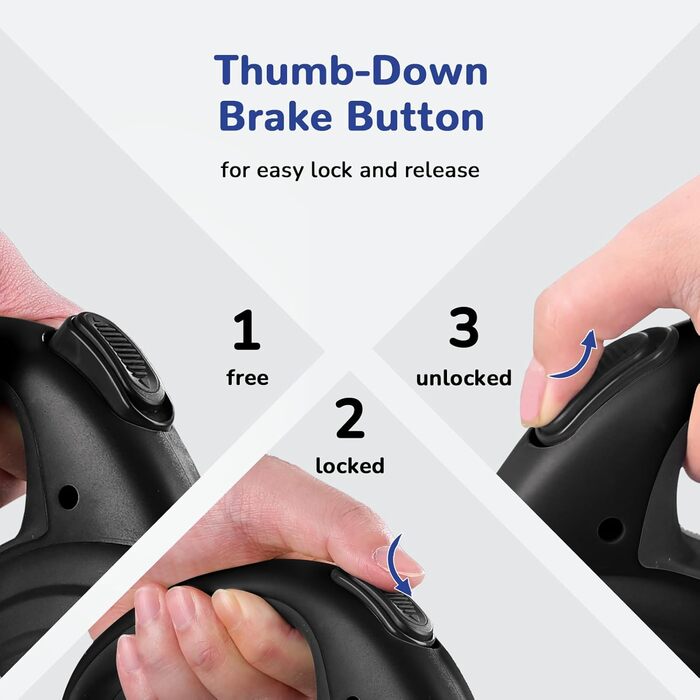 Рулетка для собак Pecute 10м, чорна, до 50 кг, антизаплутування, швидке гальмування