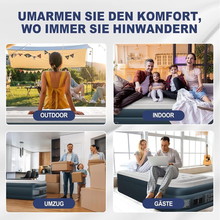 Надувний матрац LEADZM для 2 осіб з електронасосом, 203x152x46 см, сірий. Самороздувний, флок + PVC, вантажопідйомність 295 кг