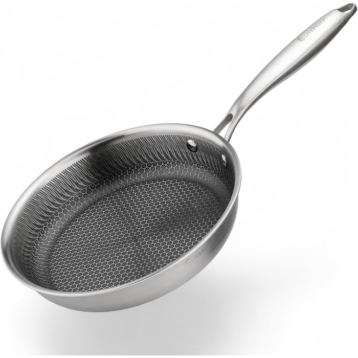 Пан з антипригарним покриттям EliteHoff 28 см, нержавіюча сталь, індукційний, для всіх плит, PFOA-free, для духовки та посудомийної машини, сріблястий (E-7547)