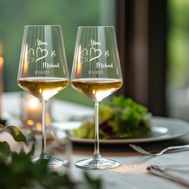 Leonardo Wine Glasses Set of 2 with Wooden Box and Engraving for Him & Her. Only Love Matters. Personalized with Name & Date. Heart-Shaped Glass Leonardo Puccini 560ml