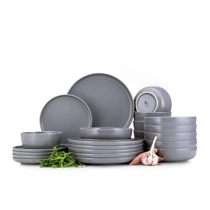 Набір посуду Konsimo VICTO: 24 елементи, сірий. Сервіз для 6 осіб з 18 тарілок з кераміки. Набір посуду для сім'ї.