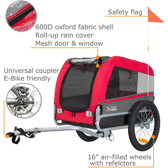 Фаркоп для велосипеда Tiggo VS Pets M для собак, 80201 (червоний)