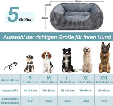 JOEJOY Dog Bed, Medium-Sized Dogs, Washable Dog Basket, Fluffy, Non-Slip Plush Dog Bed, 63x53x20cm, Dog Beds for Small and Medium Dogs and Cats