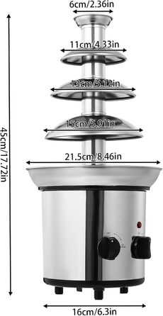 Електричний шоколадний фонтан 4-рівні, великий, з функцією плавлення та підігріву, з нержавіючої сталі