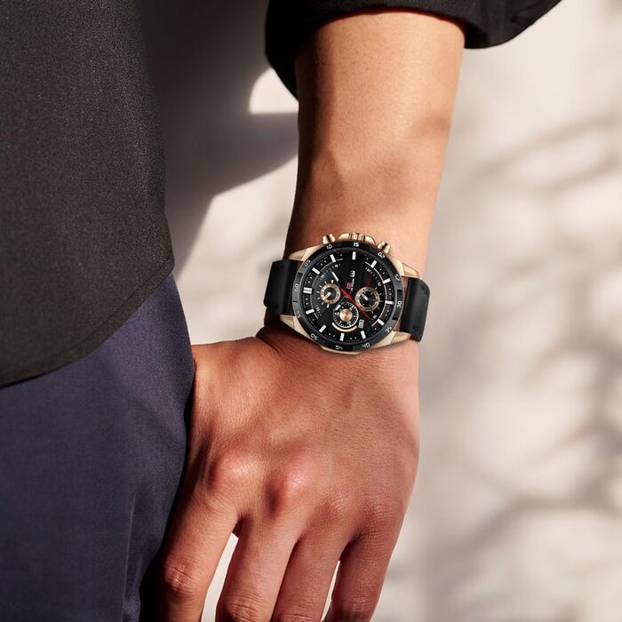 Чоловічий годинник OFF-CUP: аналоговий кварцовий хронограф з коричневим шкіряним ремінцем, з датою. Стильний годинник для чоловіків: casual, бізнес, класичний дизайн. Прекрасний подарунок (чорний колір)