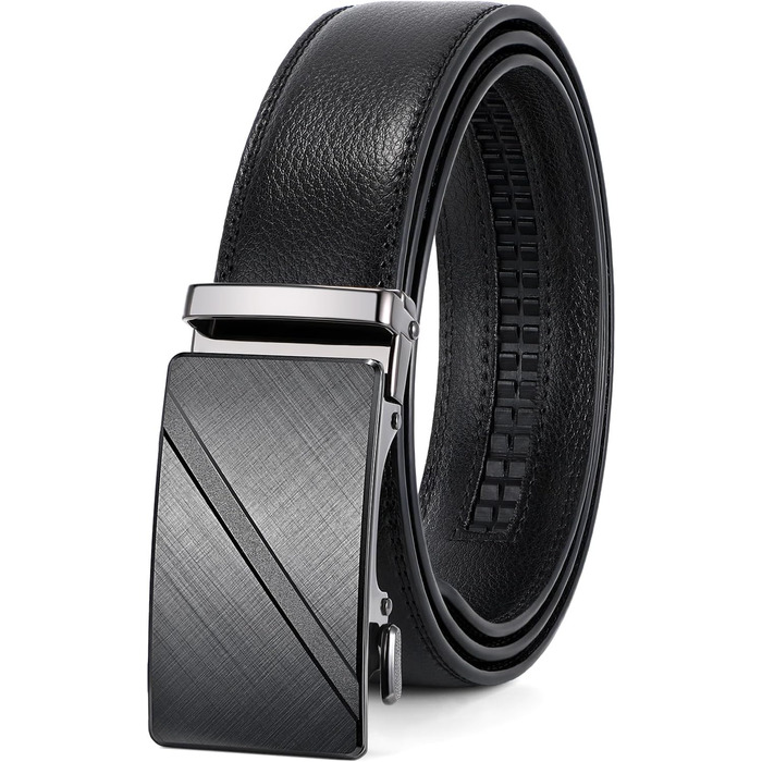 Чоловічий шкіряний ремінь JasGood з автоматичною застібкою та регулюванням, 35 мм, чорний, 115 см (підходить для талії 85-100 см)