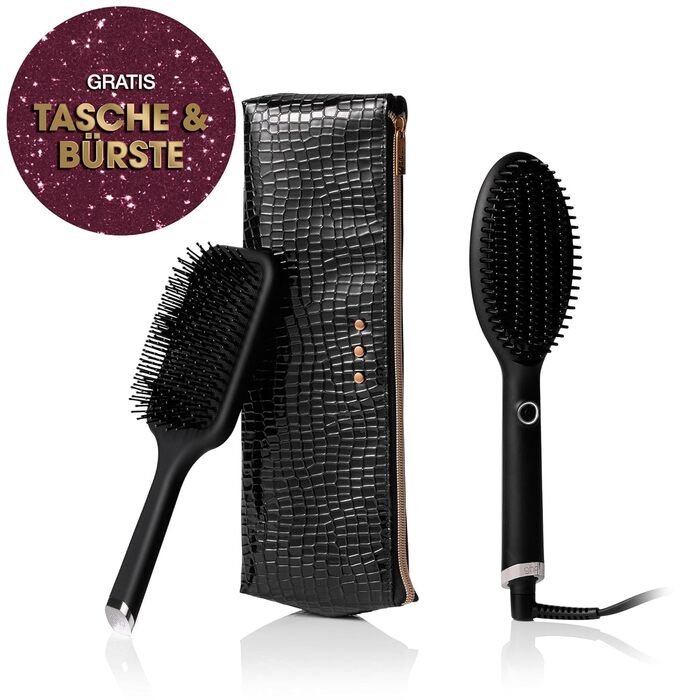 Гладка щітка ghd Glide: для шовковистого та блискучого волосся, випрямляє та укладає сухе волосся, без пуху, для всіх типів волосся, без пошкодження волосся (Подарунчий набір Black)