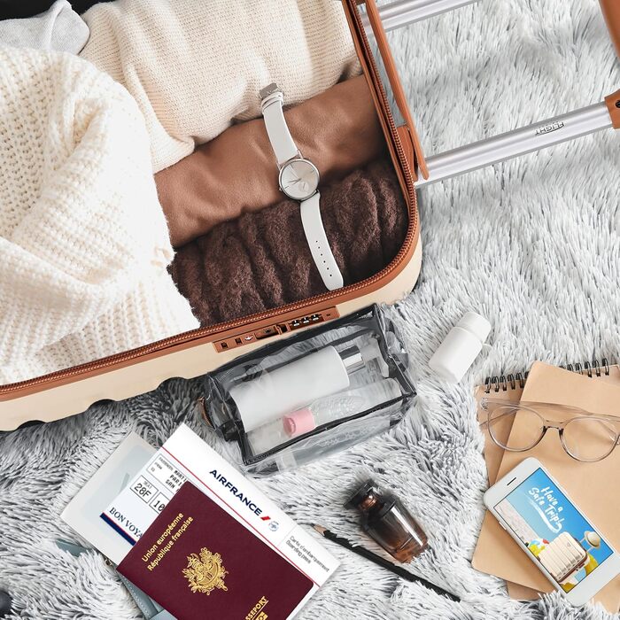 Чотирьохколісний валіза Flight Knight ABS з жорстким корпусом, ручна поклажа, розмір для авіакомпаній (British Airways, EasyJet), 56x45x25 см (55x35x25 см TSA), кремовий/бежевий колір