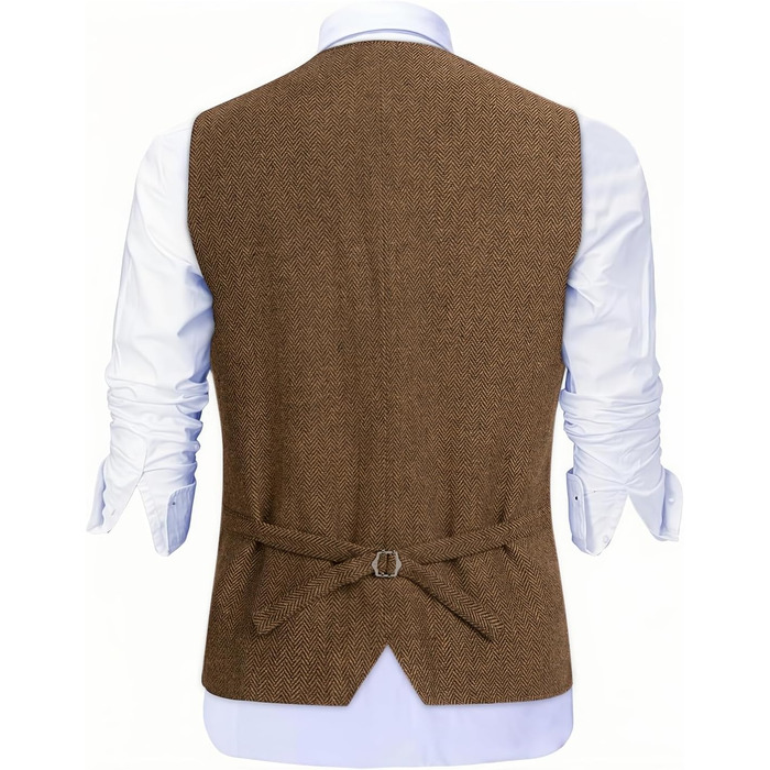 Жилет чоловічий HISDERN Vintage Tweed, скроєний для ділового стилю та вечірніх подій, з кишенями, темно-сірий (L, Коричневий-1)