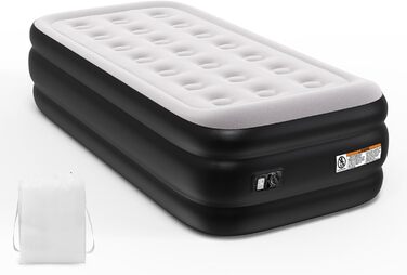 Надувний матрац односпальний з електричним насосом (Чорний, Twin)