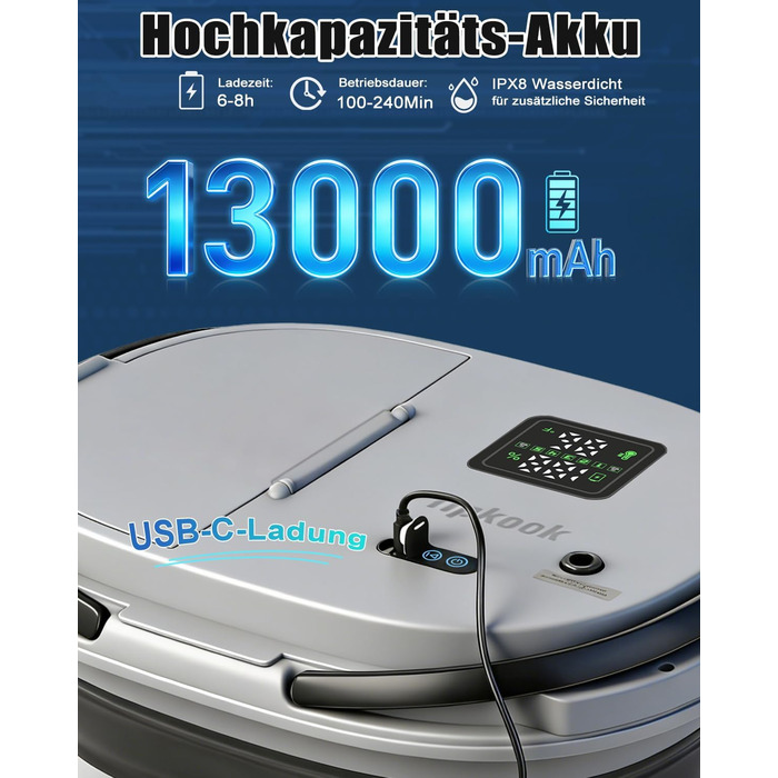 Портативний душ для кемпінгу Campingdusche 20л з USB-помпом, акамулятор 13000mAh для саду, подорожей, миття тварин