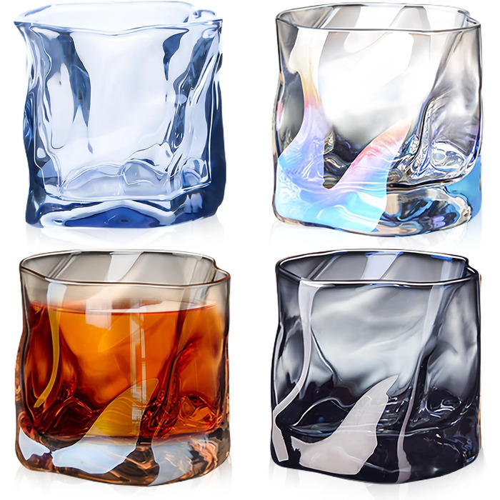 Набір склянок для віскі 4 шт. (200 мл), склянки з нерівною поверхнею, без ніжки, ідеальні для чоловіків, на день народження, на батьківський день, на річницю, 4 кольори