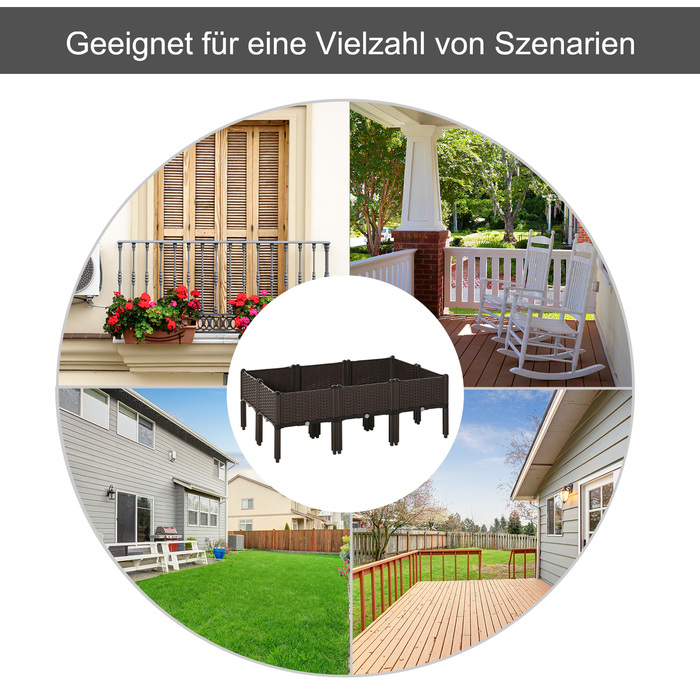 Outsunny Raised Garden Bed 6-Piece Planter Box Rattan-Look with Drainage Holes DIY Brown 40x40x44cm for Garden & Balcony