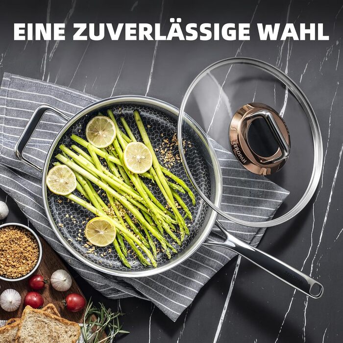 Сковорода з кришкою 26 см, антипригарне покриття Hybrid, холодна ручка, придатна для миття в посудомийній машині, без PFAS, PFOA та PTFE, термостійка до 260 °C, сумісна з усіма типами плит (WQ-D)