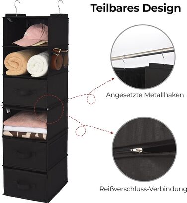 Органайзер для шафи GRANNY SAYS, підвісний, з шухлядами, 1 шт. - підвісне зберігання, полиця для шафи, тканинний органайзер для спальні (чорний, роздільний)