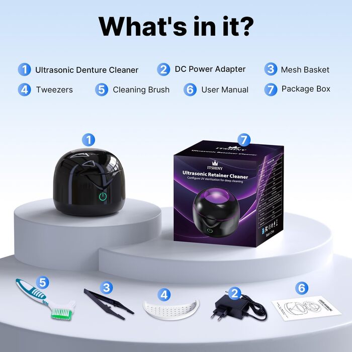 Ультразвукова мийка для ювелірних виробів та зубних протезів, 45000 Гц, 25 Вт, 200 мл, чорна