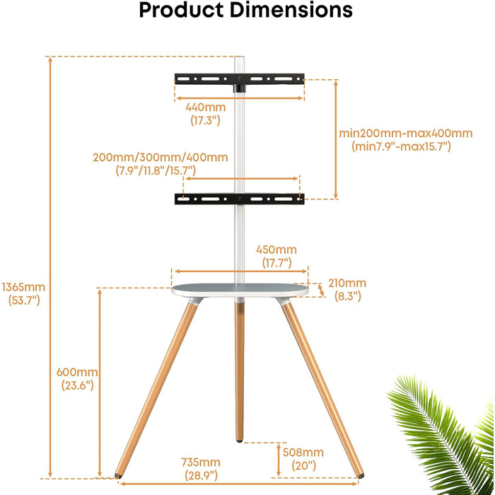 Adjustable TV Stand for 43-65 inch TVs - White Wooden Base with VESA 400x400 Support (35kg Capacity)