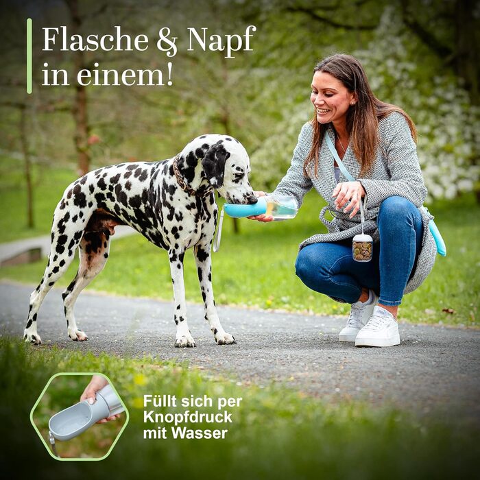 Поїлка для собак на прогулянці 300 мл - 3-в-1 (поїлка та миска) | Без витоку, BPA-free, з функцією повторного наповнення | Вода для маленьких та середніх собак сірого кольору 300 мл