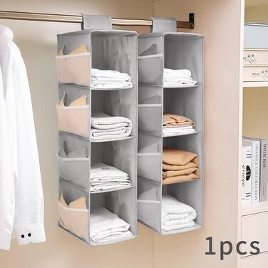 Настінна полиця-органайзер для шафи, сіра, 4 відділення, 12 кишень, 30x22.5x80 см