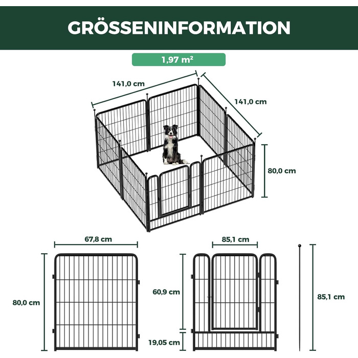 Вигул для собак FXW Rollick: 8 панелей, 80 см, для невеликих та середніх собак, для двору, кемпінгу│Чорний, патентований