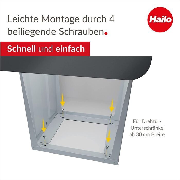 Hailo EcoLine Design Trio L Built-in Waste Separation System - Trio Waste Bin with Full Extension - Steel Sheet - Black - 25.6 x 41.8 x 48.6 cm - 3 x 10 l (3 x 10 Liters)