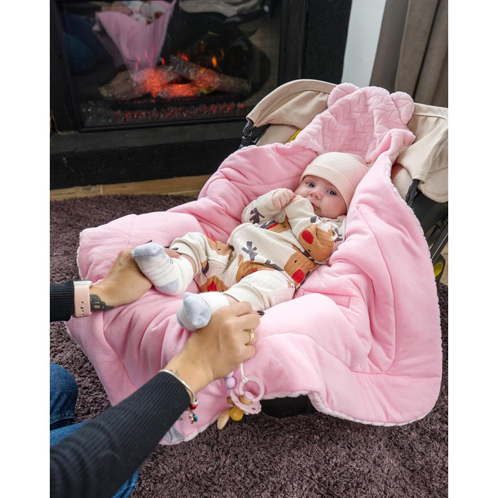 Універсальна дитяча ковдра Bo DANKA для автокрісла, коляски та Maxi Cosi, 80x80 см, з капюшоном і липучкою, для новонароджених, всесезонна, рожева