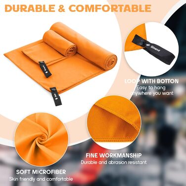 Набір рушників з мікрофібри 2 шт. | 180x60 см (великий) + 80x40 см (малий) | Швидковисихаючі рушники для спорту, пляжу, тренажерного залу (Помаранчевий)