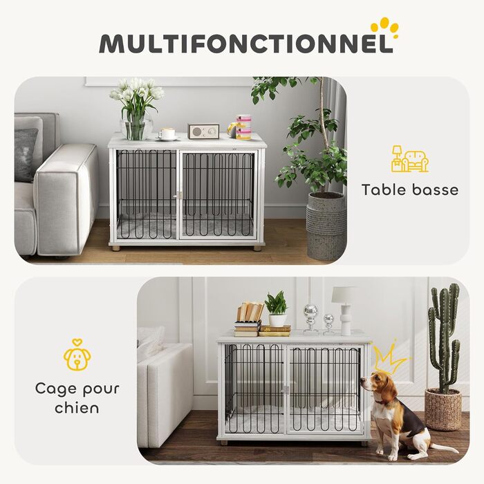 Клітка для собак PawHut з подушкою, регульовані ніжки, столик, сталевий каркас, сіра, 90 x 58 x 62,5 см, до 20 кг