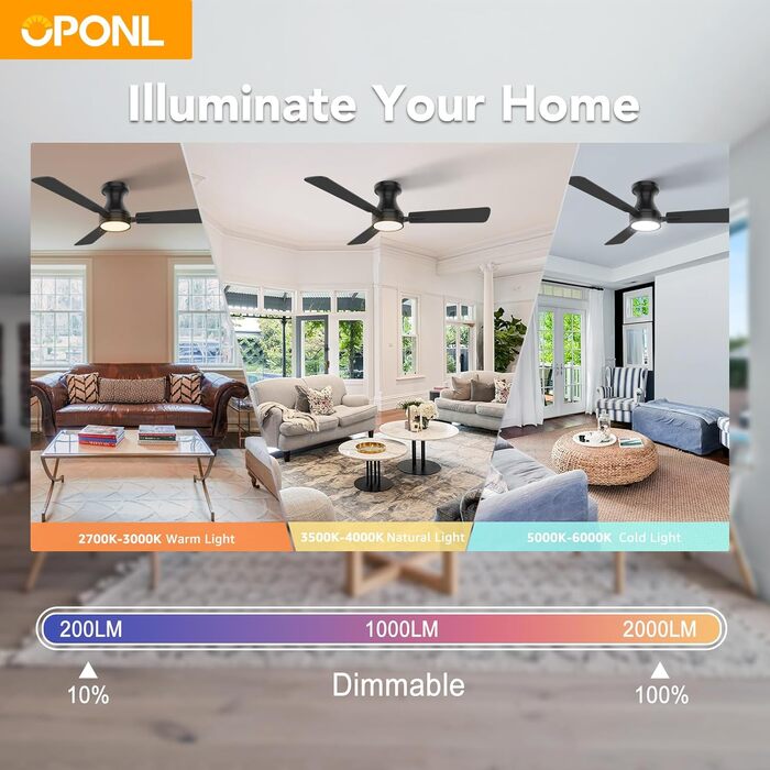 Стельовий вентилятор OPONL з підсвічуванням, 106.7 см, пульт ДУ, висока продуктивність - для спальні, кухні, вітальні, двору