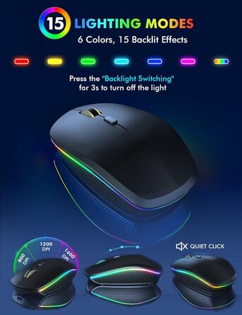 Бездротова клавіатура та миша з підсвічуванням, USB-C, тиха, для Mac/Windows/PC/Laptop - Чорний, QWERTY