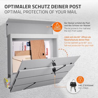 Поштовий ящик ECD Germany з газетницею, нержавіюча сталь, світло-сірий, 37x11x37 см, з 2 ключами, монтажний комплект, сучасний дизайн