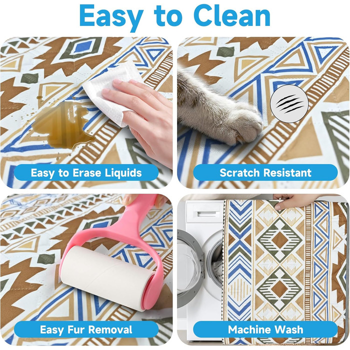 Двостороння водонепроникна ковдра для собак, чохол на ліжко для собак у стилі бохо, ковдра для домашніх тварин, захист дивану/крісла для цуценят, котів, дітей, пральна машина, зворотна сторона (Бежевий медальйон, 178 x 76 см)