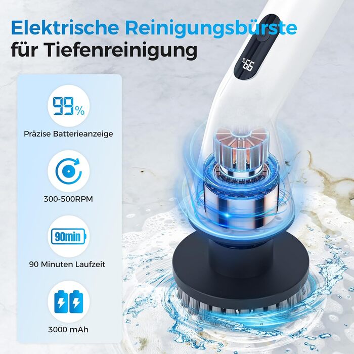 Electric Cleaning Brush, Cordless Electric Cleaning Brush with 7 Interchangeable Drill Brush Heads, Mop Set, Electric Scrub Brush with Adjustable Handle for Bathroom, Kitchen, Car, Floor
