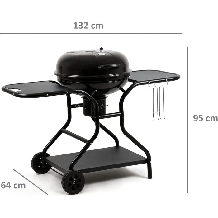 Кульовий гриль BBQ-Toro Ø57 см з полицею та підйомником решітки, для барбекю, круглий вугільний гриль з кришкою, площа грилю Ø54,5 см