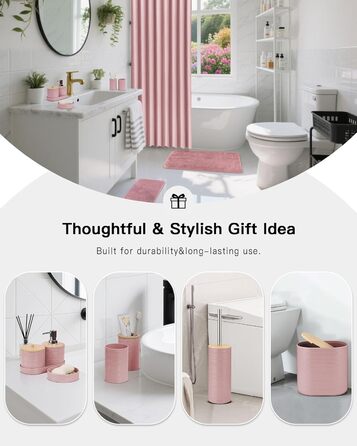 Набір для ванної кімнати IMAVO Pinkes, 26 предметів: аксесуари, душова завіса, килимки, відро, піднос, дозатор мила, мильниця, тримач для зубних щіток, стаканчик для щіток, рожевий