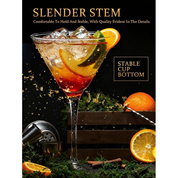 Набір келихів для мартини, 6 шт, 160 мл. Прозорі келихи для коктейлів з ніжкою, багаторазові, BPA-free, придатні для миття в посудомийній машині. Ідеально для барів, Margarita, Whiskey, Gin, Tequila