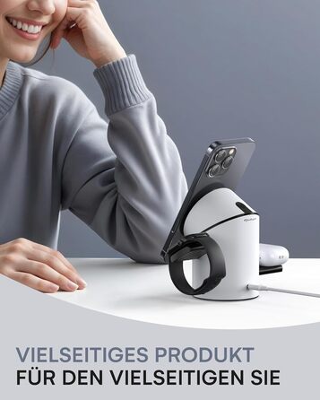 Зарядний пристрій 3-в-1 ZEEHOO MagSafe для Apple: QI2 бездротова зарядка 15W для Apple Watch, iPhone, AirPods (з адаптером 30W) - Білий