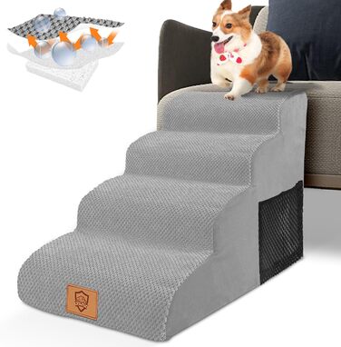 Dog stairs for small dogs, 4 steps pet stairs made of foam with waterproof cover, removable dog ramp cat stairs for sofa bed, send 1 lint roller