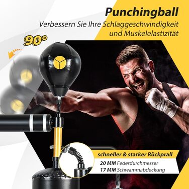 GYMAX Box Speed Trainer: регульована Standboxsack з 2 рефлекс-м'ячами та 360° поворотним кріпленням, заповнюється піском/водою, для боксу, муай-тай, MMA (дорослих та підлітків)