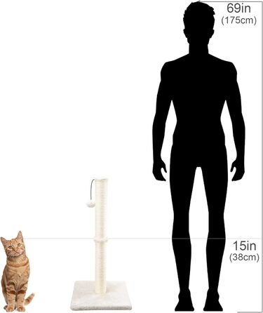 Дім-кратцбаум для котів Dimaka, 74 см, з мотузкою з сизалю та м'яким плюшевим покриттям (Бежево-білий)