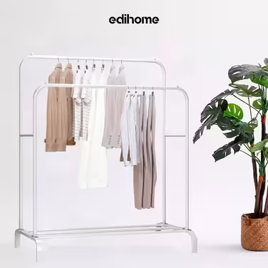 edihome Clothes Rack, Clothes Rail, Double, 110 x 150 x 54 cm, Shoe Rack, Metallic, Stable, Clothes Organizer (White)