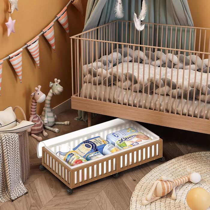 Контейнери для зберігання під ліжком з бамбука, 2 шт., великі, для ковдр, одягу, взуття, органайзери для спальні, дитячої кімнати, з колесами (33.07 x 16.54 см)