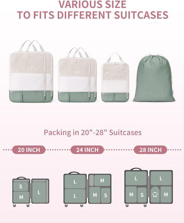 Набір органайзерів для валізи Narwey (6 шт.) - кубики для пакування з компресією, бежевий. Організація подорожей та зручне пакування речей.