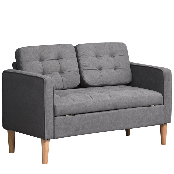 HOMCOM 2-Seater Sofa Fabric Sofa Loveseat with Removable Cushions Made of Rubberwood and Cotton in Grey 117x62x78 cm for Living Room