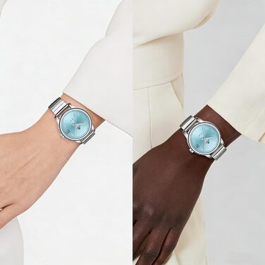 Жіночий годинник LN LENQIN: кварцовий годинник з нержавіючої сталі, водонепроникний, аналоговий, з регульованим браслетом (сріблястий, синій)