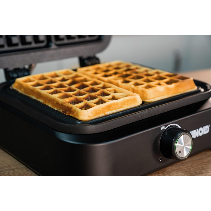 Вафельниця Unold 48275 Belgisches Waffeleisen Brüssel: подвійний автомат, регулювання температури, антипригарне покриття, 1500 Вт, чорний