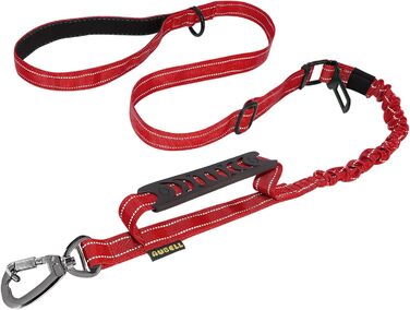 Тактична повідок для собак AUBELL, міцна, світловідбиваюча, без натягу, банджі-повідок для середніх та великих собак, з м'якою ручкою, авто-ремнем безпеки, обертання на 360°, зелена (M-L, червона)