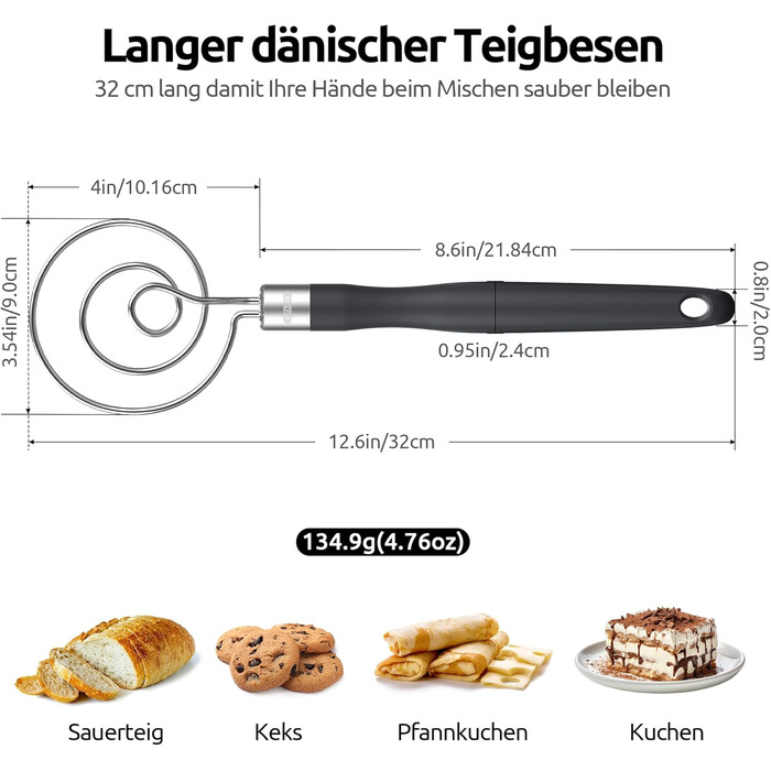Міксер для тіста U-Taste: ручний вінчик для випічки з нержавіючої сталі 18/8, 32 см, чорний