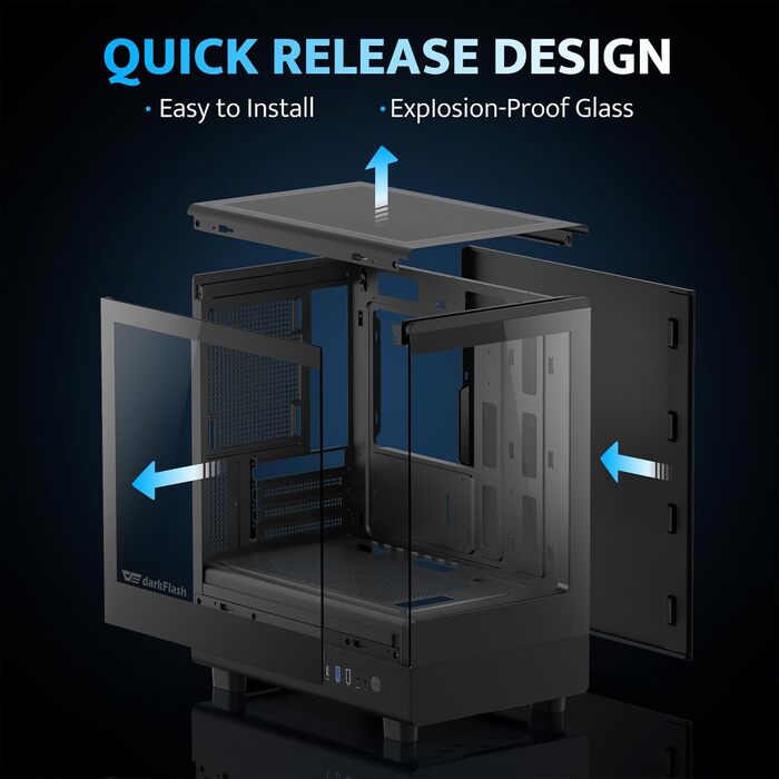 darkFlash DB330M: Чорний корпус для ігрового ПК Micro-ATX з 3 RGB вентиляторами, підтримка AIO 240мм, Typ-C