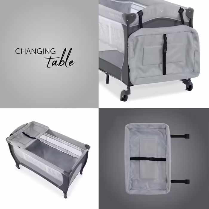 Hauck Sleep N Play Center Travel Crib with Newborn Nest, Changing Pad, Carry Bag, Wheels, Canopy, Compact Folding, Baby Travel Crib for Infants from Birth up to 15 kg (Stone)